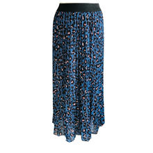 Load image into Gallery viewer, Blue Ladies Animal Leopard Print Pleated Lined Skirt (A101) - Made in Italy
