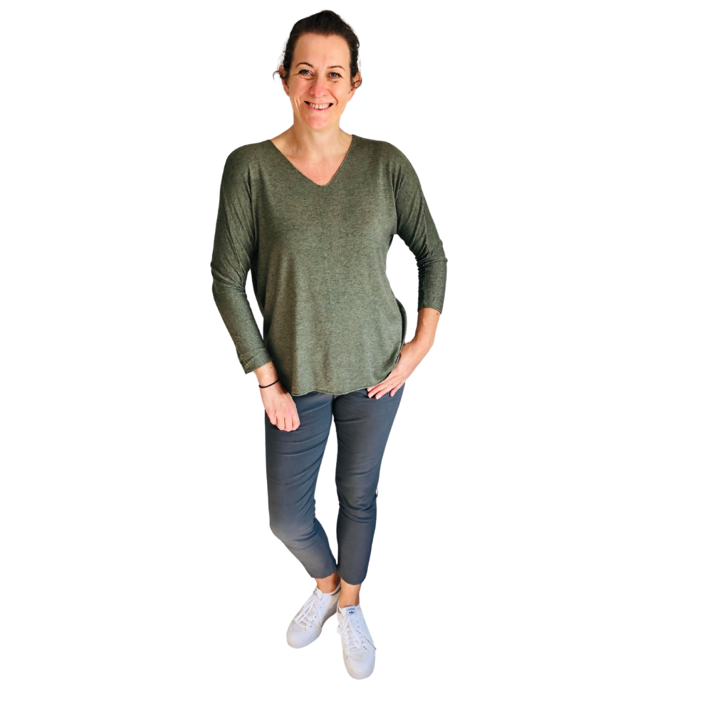 Ladies Khaki V-neck Jumper (A126)