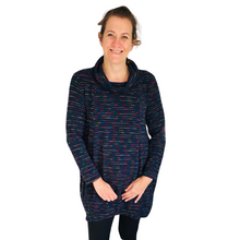 Load image into Gallery viewer, Ladies Long Navy Blue multi coloured spotty Cowl Neck Jumper (A124)
