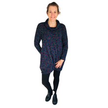 Load image into Gallery viewer, Ladies Long Navy Blue multi coloured spotty Cowl Neck Jumper (A124)
