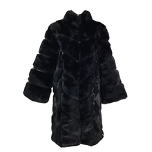 Load image into Gallery viewer, Black textured Faux Fur long sleeve Coat.
