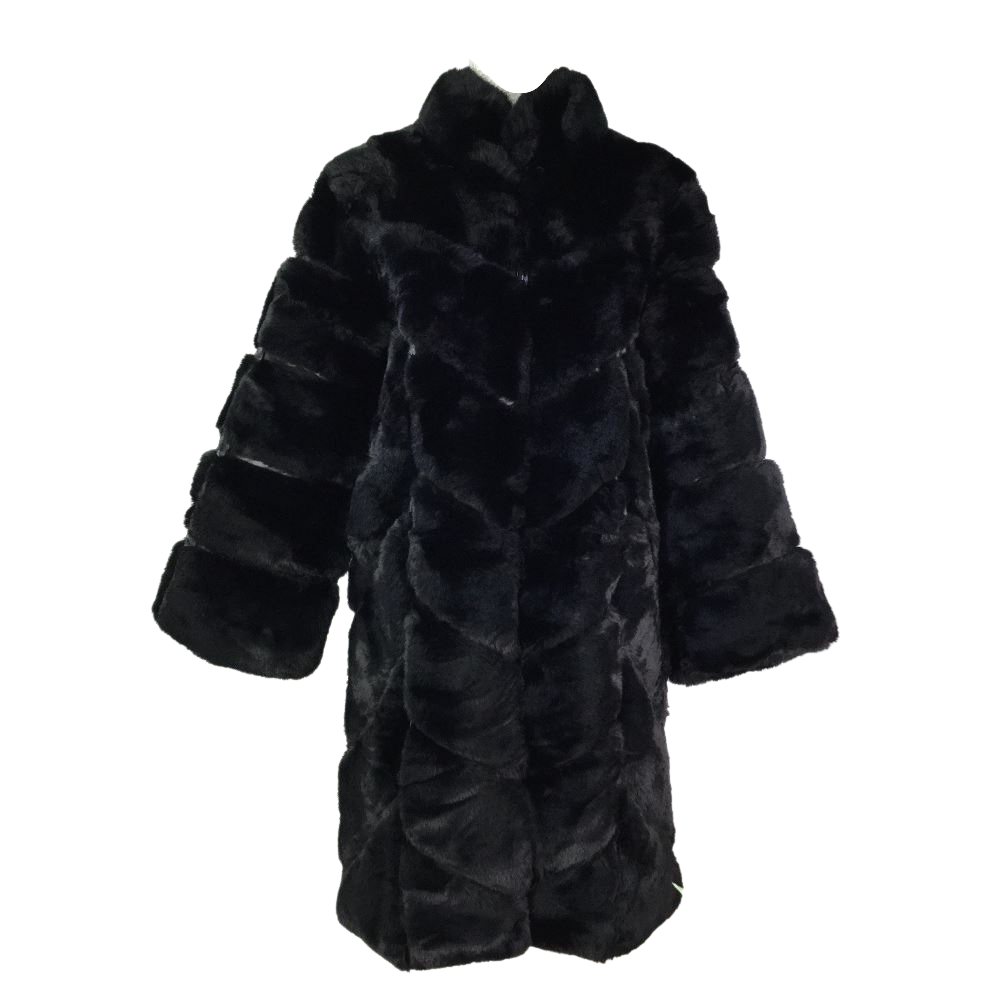 Black textured Faux Fur long sleeve Coat.