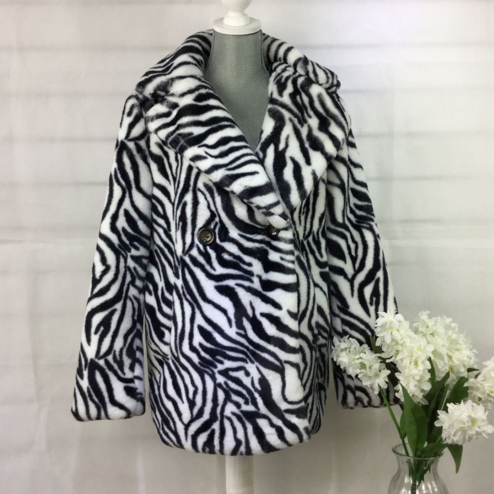 Black/white Zebra textured Faux Fur long sleeve Coat.