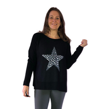 Load image into Gallery viewer, Black with animal foil star jumper A136
