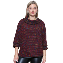 Load image into Gallery viewer, Ladies burgundy multi coloured spotty Cowl Neck Jumper with Pockets (A93)
