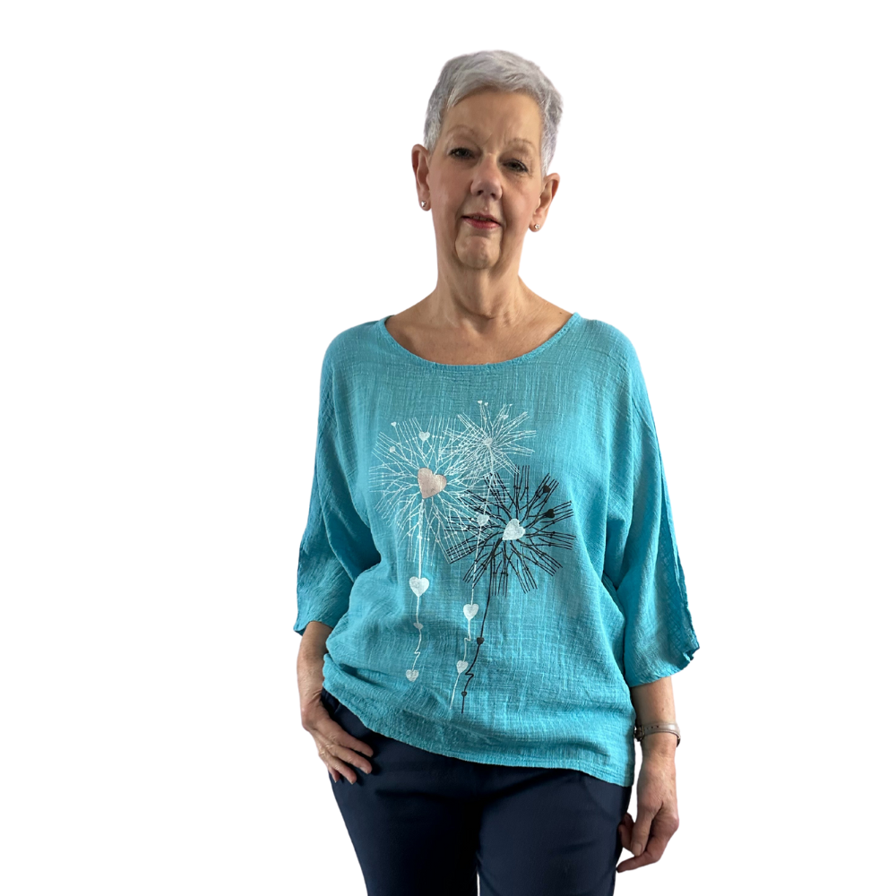 Turquoise with Heart firework T shirt for owmen (A108)