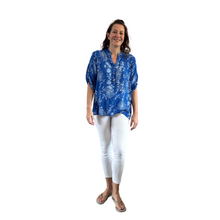 Load image into Gallery viewer, Ladies Royal blue dandelion print shirt (A127)
