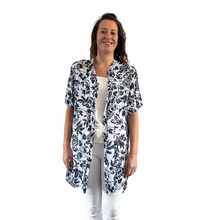 Load image into Gallery viewer, White/navy shirt/dress with Floral design for women (A150)
