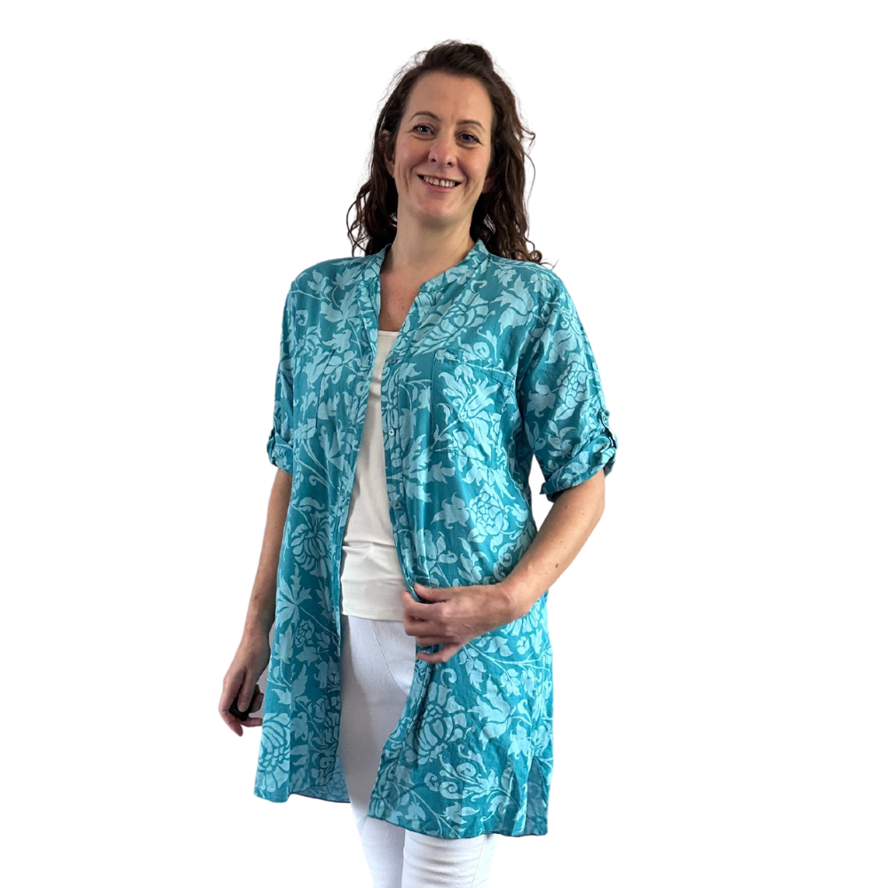 Petrol shirt/dress with Floral design for women (A150)