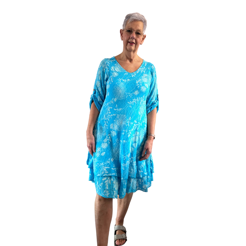 Turquoise Dandelion stretchy dress for women A151