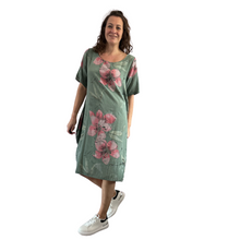 Load image into Gallery viewer, Khaki green Lily print parachute dress for women (A152)

