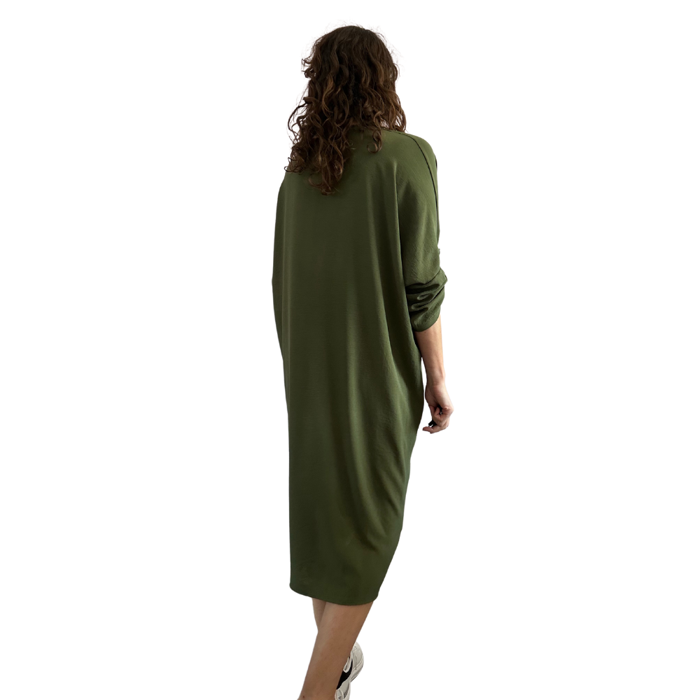 Khaki green twist front oversize dress for women(A153)