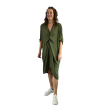Load image into Gallery viewer, Khaki green twist front oversize dress for women(A153)
