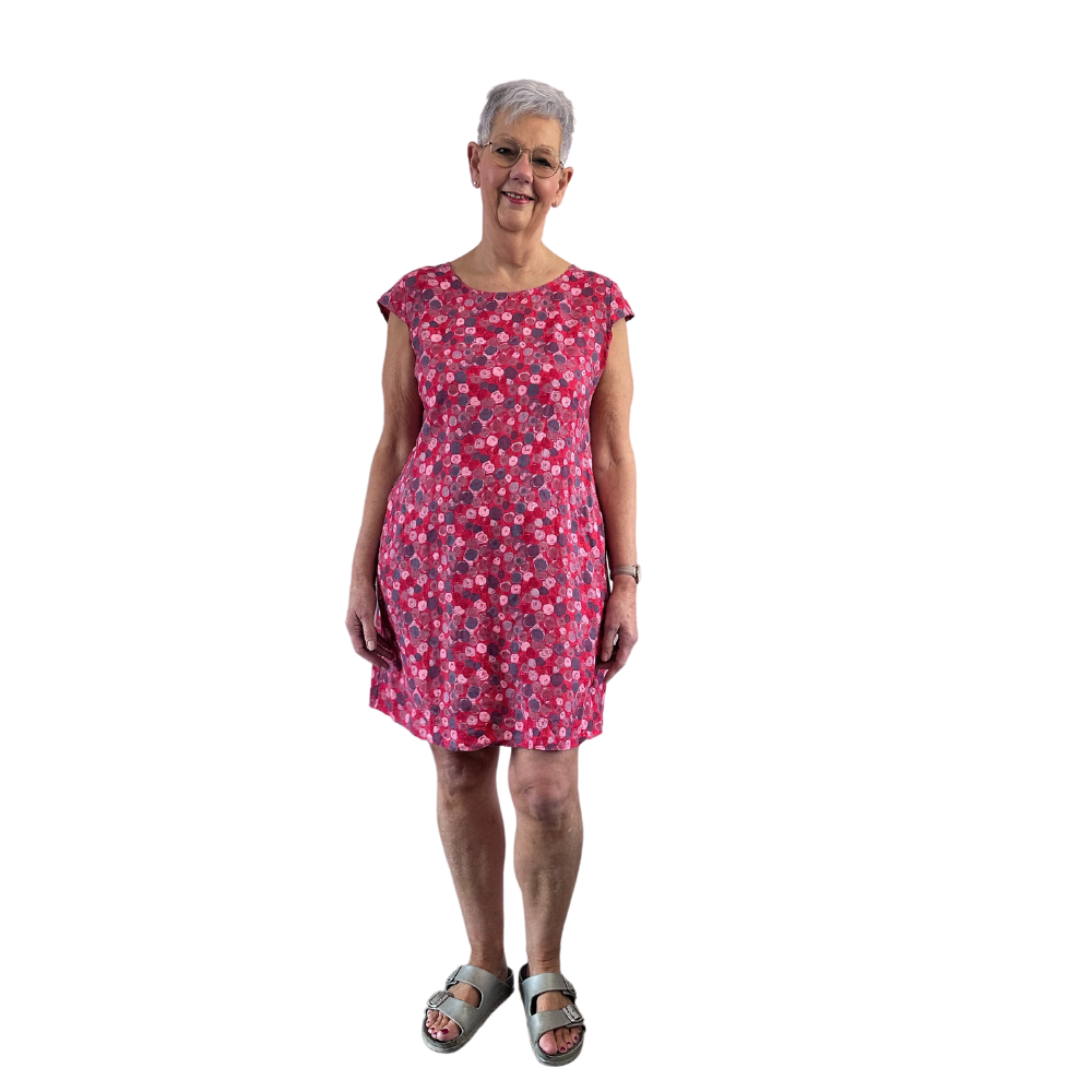 Strawberry rose Print Dress with pockets for women. (A154)