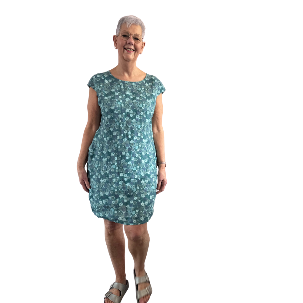 Sage green rose Print Dress with pockets for women. (A154)