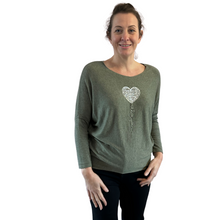 Load image into Gallery viewer, Khaki green Heart balloon soft knit top for women. (A156)
