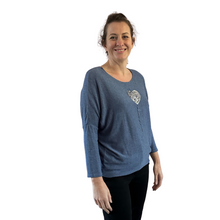 Load image into Gallery viewer, Denim Blue Heart balloon soft knit top for women. (A156)
