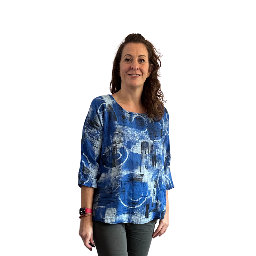 Royal blue scribble print cotton T shirt for women  (A148)
