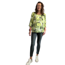 Load image into Gallery viewer, Lime green scribble print cotton T shirt for women  (A148)
