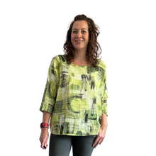 Load image into Gallery viewer, Lime green scribble print cotton T shirt for women  (A148)
