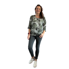 Load image into Gallery viewer, Khaki green scribble print cotton T shirt for women  (A148)
