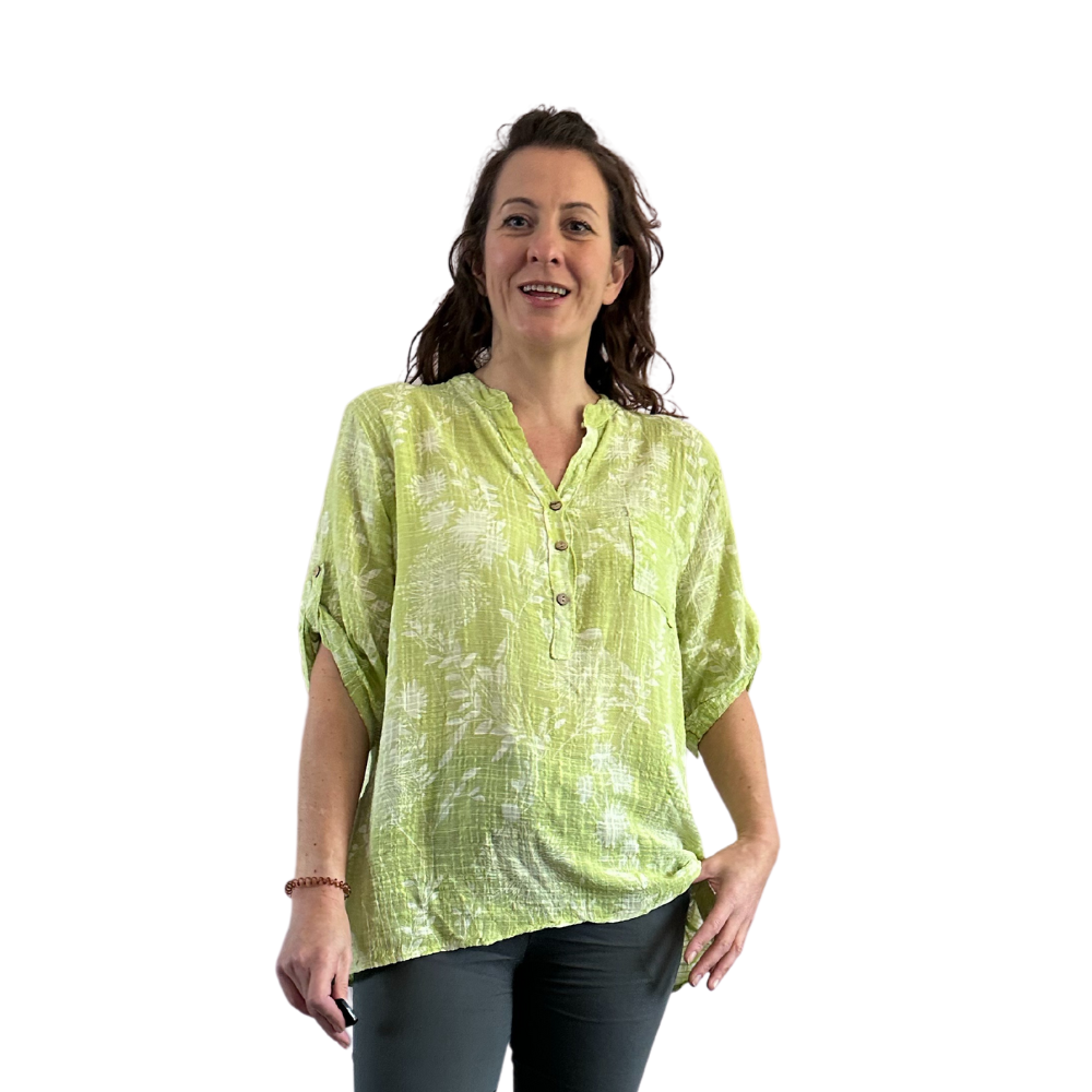 Ladies lime green dandelion print shirt (A127)