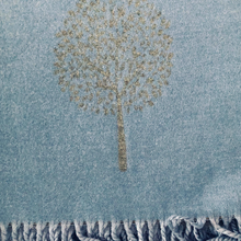 Load image into Gallery viewer, Ladies Cashmere Blue + Light Grey Tree of Life reversable Blanket Scarf
