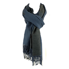 Load image into Gallery viewer, Ladies Cashmere Blue + Light Grey Tree of Life reversable Blanket Scarf
