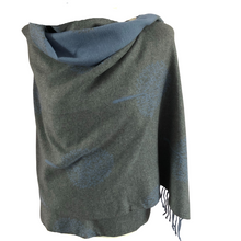 Load image into Gallery viewer, Ladies Cashmere Blue + Light Grey Tree of Life reversable Blanket Scarf
