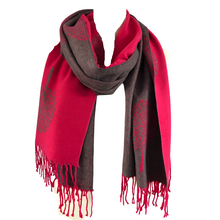 Load image into Gallery viewer, Ladies Cashmere Hot Pink Tree of Life reversable Blanket Scarf
