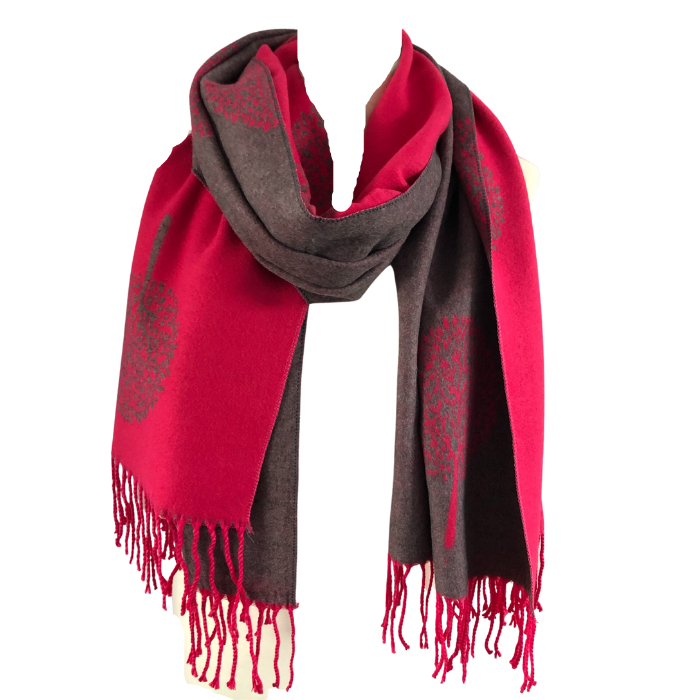 Ladies Cashmere Hot Pink Tree of Life reversable Blanket Scarf