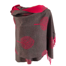 Load image into Gallery viewer, Ladies Cashmere Hot Pink Tree of Life reversable Blanket Scarf
