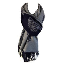 Load image into Gallery viewer, Ladies Cashmere navy Tree of Life reversable Blanket Scarf
