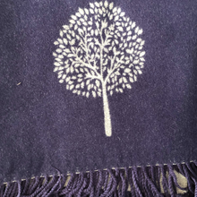 Load image into Gallery viewer, Ladies Cashmere navy Tree of Life reversable Blanket Scarf
