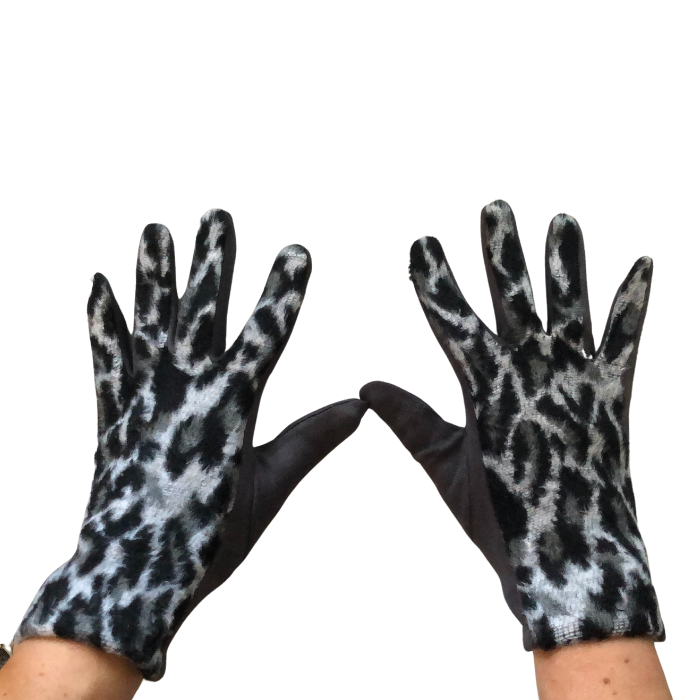 Grey Leopard print super soft ladies gloves G2108