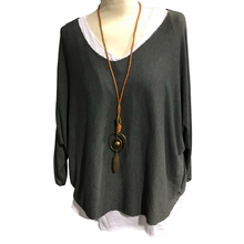 Load image into Gallery viewer, Ladies dark grey Layered Top with Necklace (a91)
