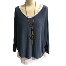 Load image into Gallery viewer, Ladies Layer denim blue Top with Necklace  (A91)
