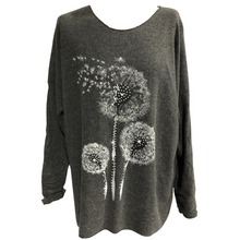 Load image into Gallery viewer, Women&#39;s loose fit Charcoal Grey Dandelion long sleeve jumper with sparkle. (A98)
