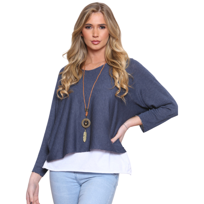 Ladies navy Layer Top with Necklace (A91)
