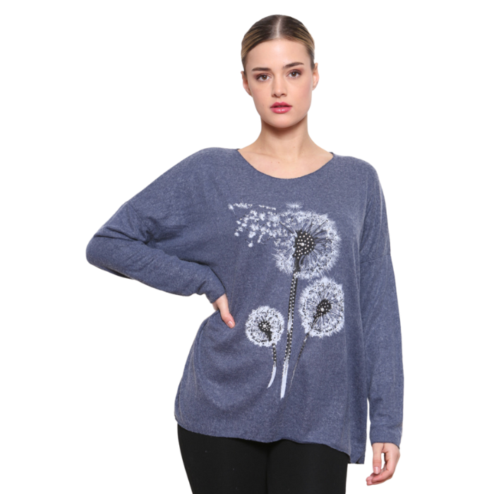 Women's loose fit Navy blue Dandelion long sleeve jumper with sparkle. (A98)