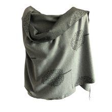 Load image into Gallery viewer, Ladies Cashmere Grey Tree of Life reversable Blanket Scarf
