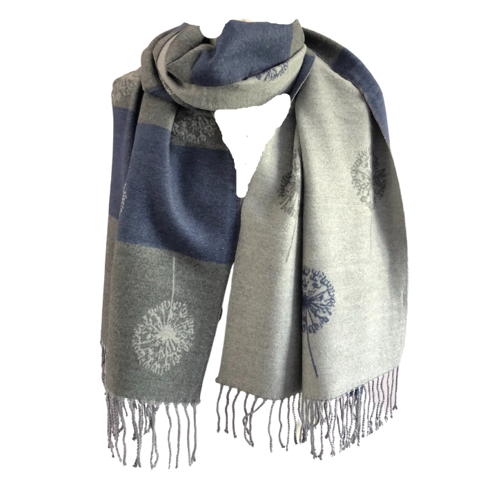 Ladies Cashmere Grey Dandelion reversable Blanket Scarf