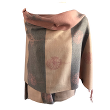 Load image into Gallery viewer, Ladies Cashmere Baby Pink Dandelion reversable Blanket Scarf
