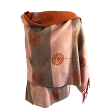Load image into Gallery viewer, Ladies Cashmere Orange Dandelion reversable Blanket Scarf
