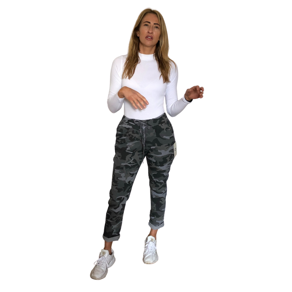 Ladies Italian light grey Military design Magic Pants- super comfortable Stretchy trousers
