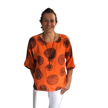 Load image into Gallery viewer, Orange with Black Bark Design 3/4 Sleeves Top with Necklace. (A121)
