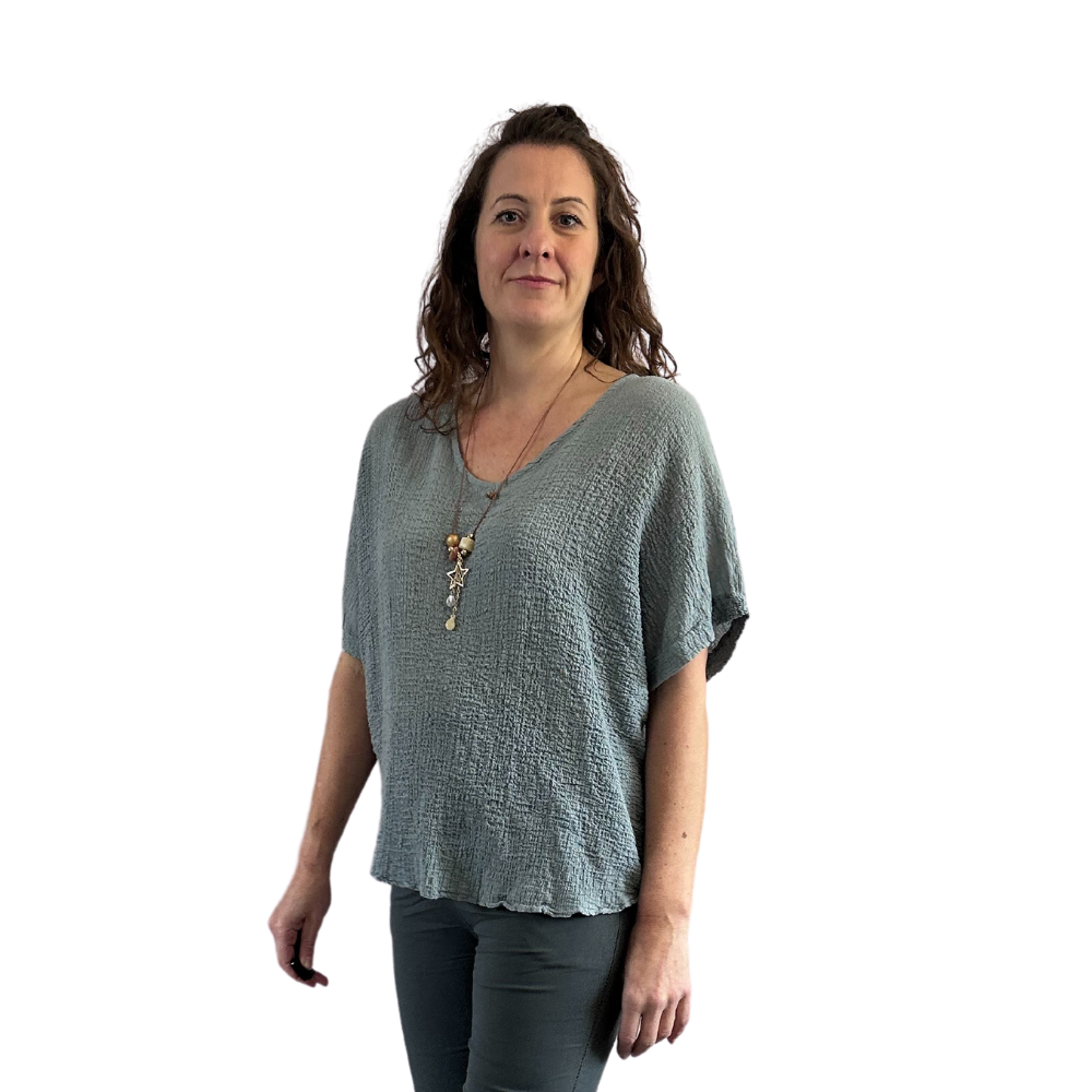 Dark grey Plain Crinkle cotton top for women. (A147)