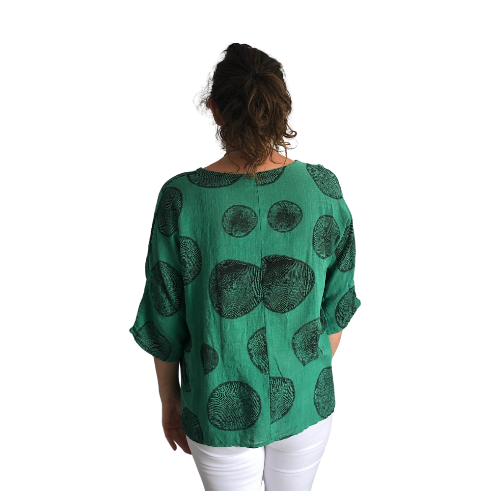 Green with Black Bark Design 3/4 Sleeves Top with Necklace. (A121)