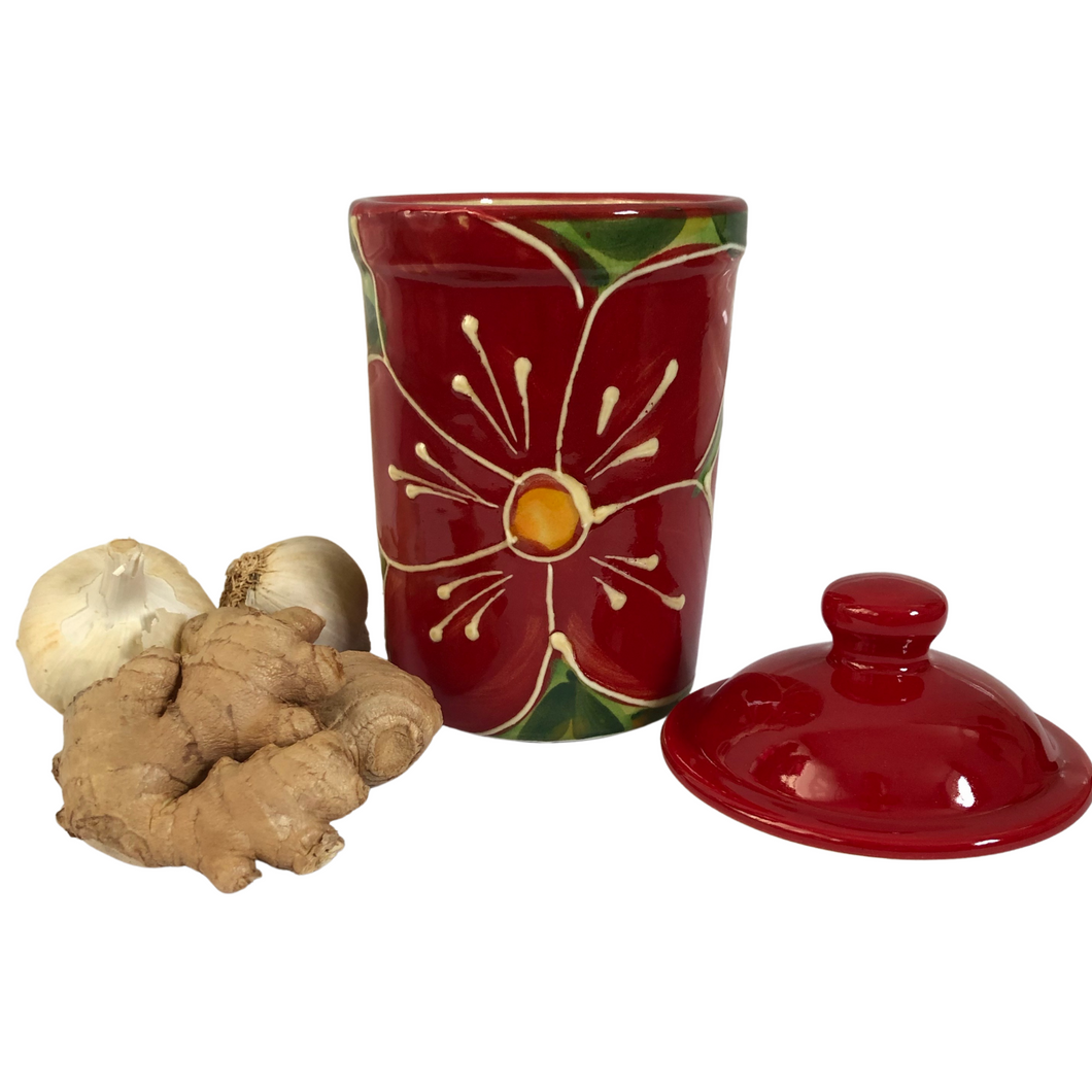 Red Poinsettia Design Garlic Keeper Pot (13)