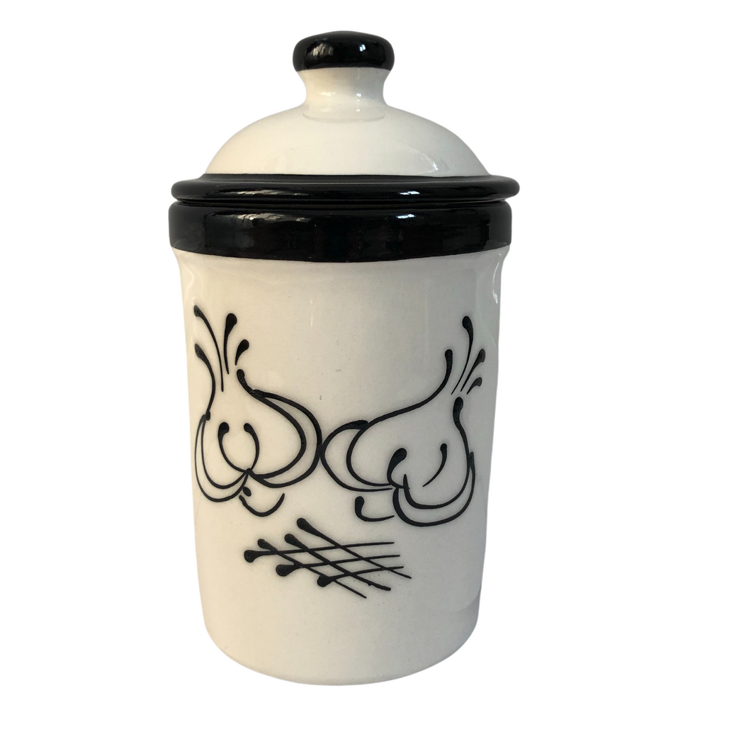 White Pot with Black Garlic Motif Garlic Keeper Pot (8)